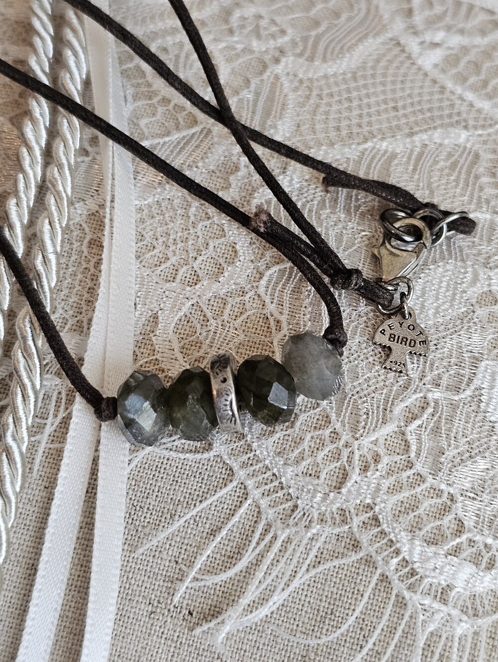 Peyote Bird Labradorite and Quartz Bead Leather Necklace - Picture 9 of 14